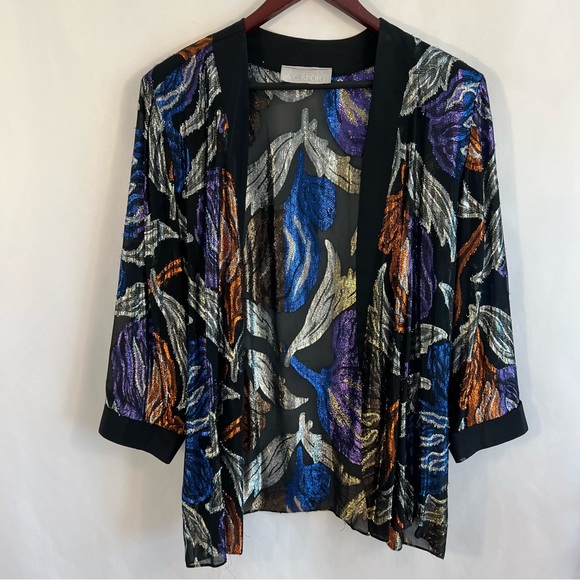 ac sport Tops - Vintage SHEER SPARKLE Cardigan Womens XXL Colorful Holiday Floral Shimmer